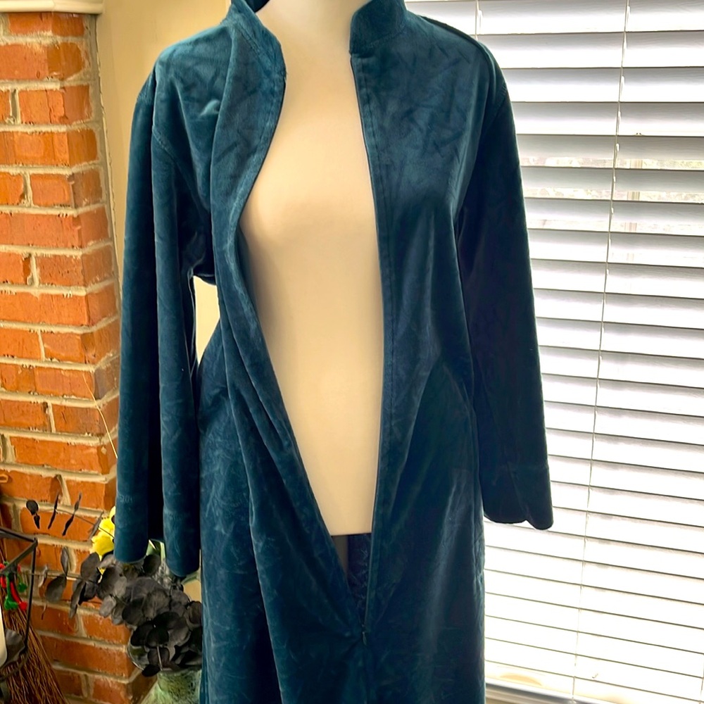 Natori long zip front robe deep green blue size medium - Picture 4 of 9